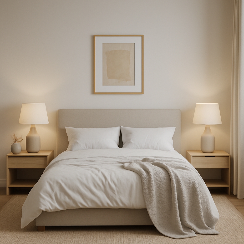 Bedroom scene to simulate Benjamin Moore Bewitched under artificial light